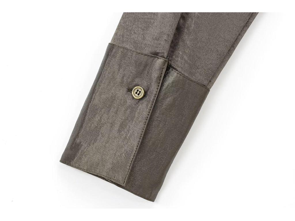 Satin Texture Long Sleeve Shirt with Pocket Decoration - 2024 European & American Fashion for Women