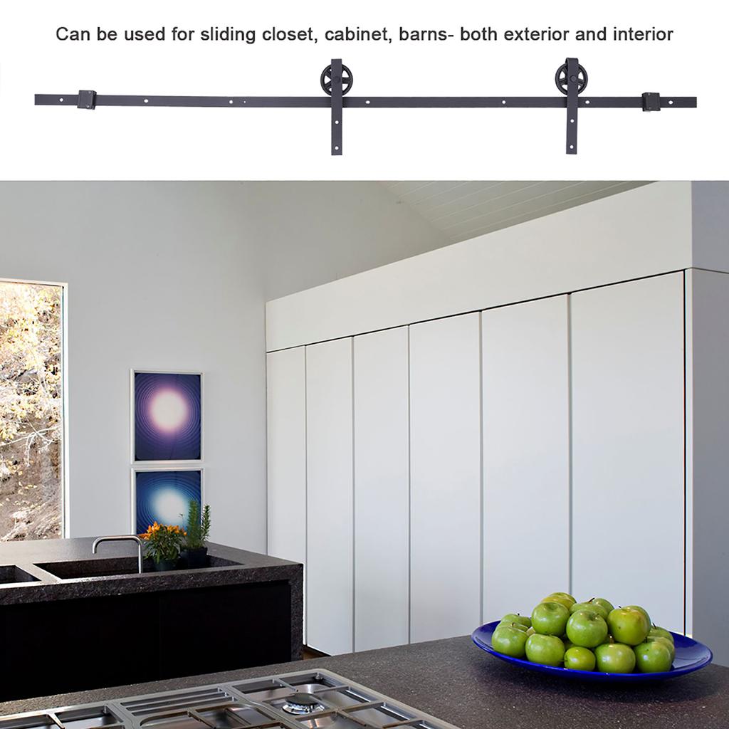 8FT Sliding Barn Door Hardware Roller Track Rail Kit Set for Closet Cabinet