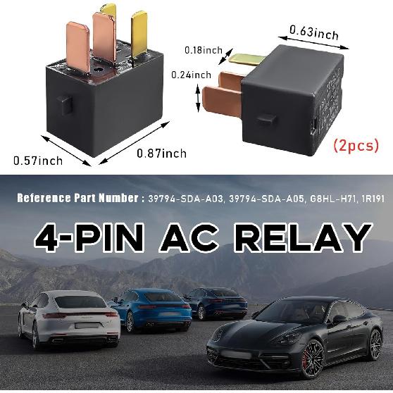 2PCS Car AC Relay, G8HL-H71 AC and Starter Relays Replace 39794-SDA-A03, Power Relay Assembly Starter Replacement, 4 P Multiple Use Relays Plug for