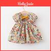Dress Clothing Summer Flower Childrens Pastoral Princess Skirt Back Cross Ribbon Dress