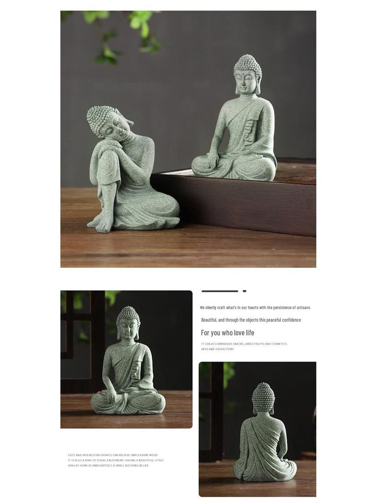 Green Sandstone Buddha Statue: Zen Decor for Home and Garden