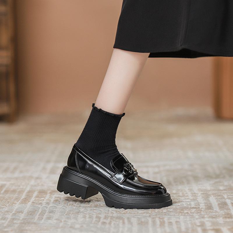 Spring and Autumn black wind with small leather shoes platform college single shoes women