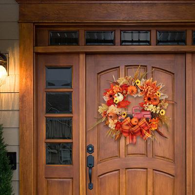 Fall Wreath Thanksgiving Front Door Artificial Wall Hanging Ornament for Indoor