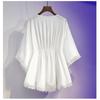 Women Summer Tees Retro Style Embroidery Blouses Cloak Top Loose Cotton Lace Hem Bat Sleeve Kimono Shirts Blusa Feminina