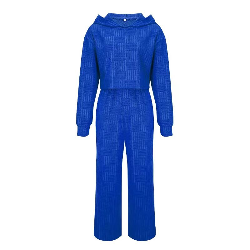 

Европейский и американский стиль кэжуал, модный костюм с худи и широкими брюками, худи, комплект с широкими брюками Blue L