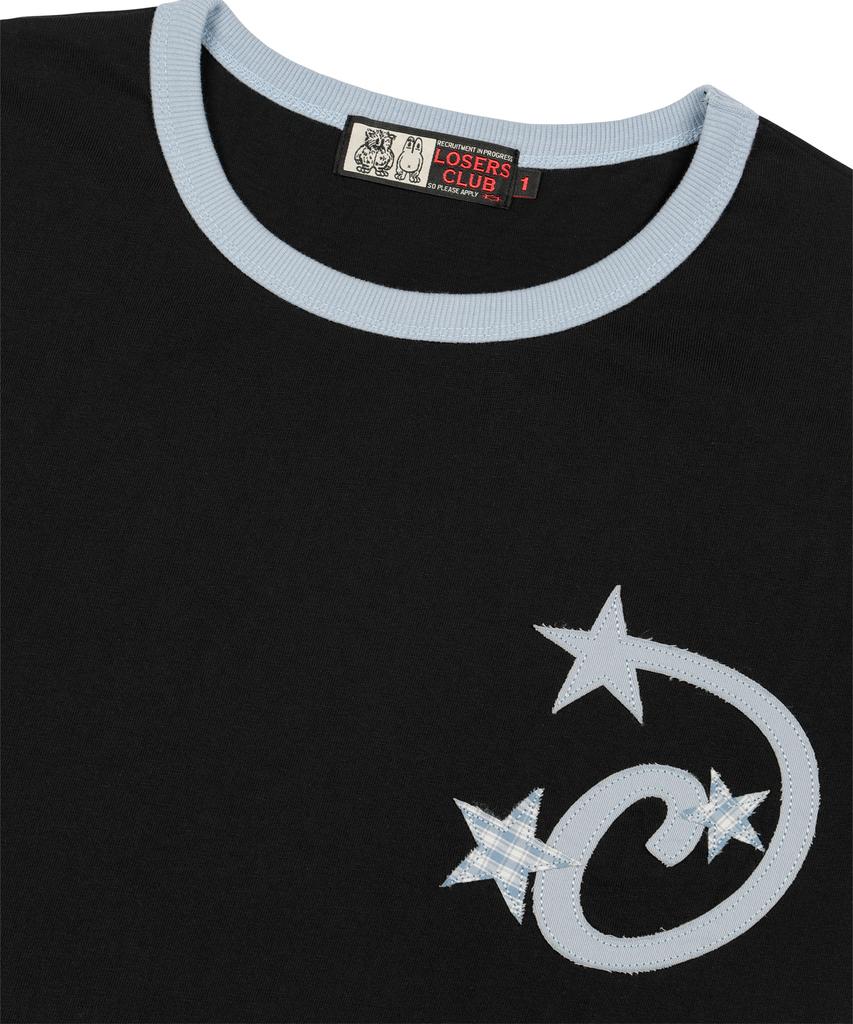 Lujeoseukeulleob Star Applique Crop Ringer T-Shirt Black