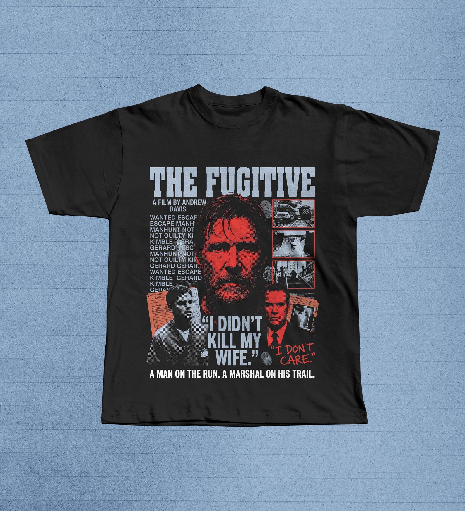 The Fugitive Movie Shirt, Vintage 90s Thriller Tee, Richard Kimble Graphic Shirt 2XL