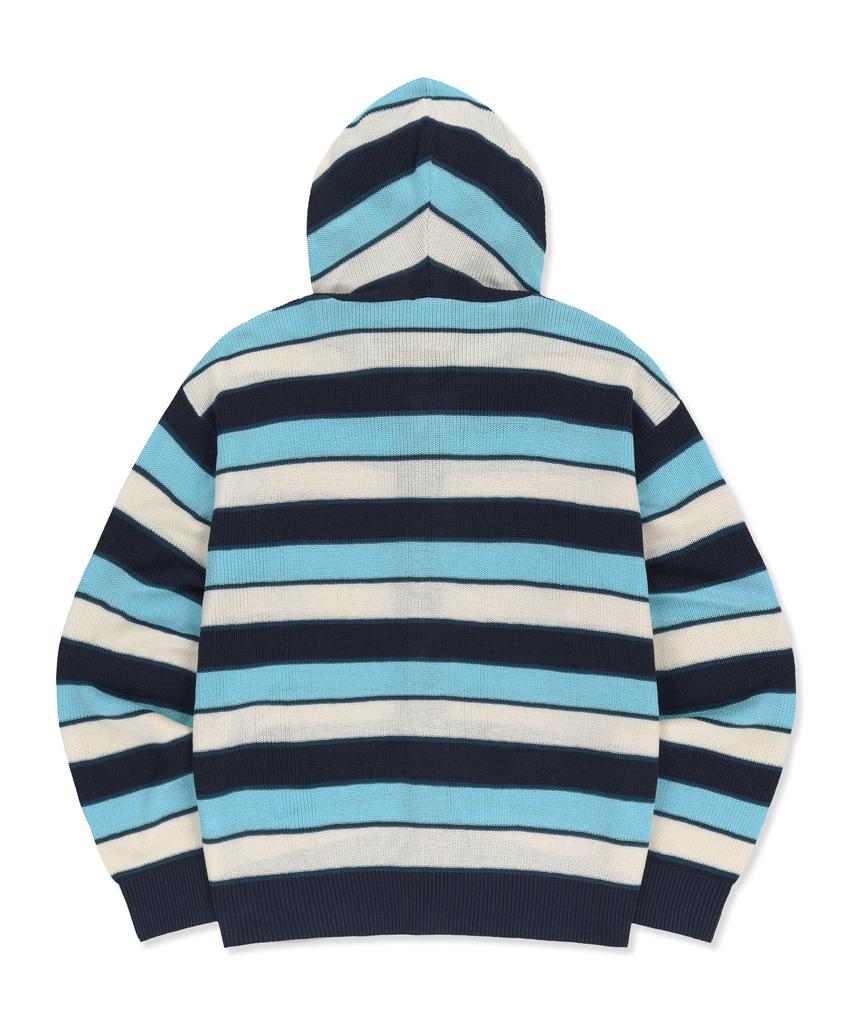 Brownbreath Striped Jacquard Hood Zip Up - Blue