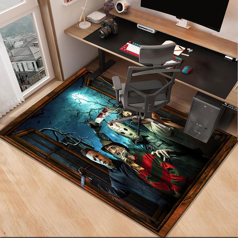 Horror Movie Characters Collage Office Rug Chair Mat, Game Carpet, Suitable for Front Door, Bedroom, Living Room, Desk, Holiday Gift