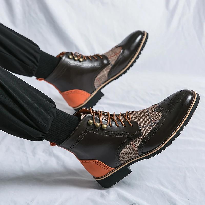 Ankle Boots for Men Brown Business Round Toe Lace-up Pu Mens Boots  Size 38-46 Men Shoes