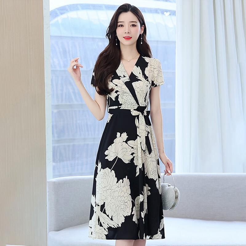 KAISER Women s V-Neck Chiffon A-Line Dress M