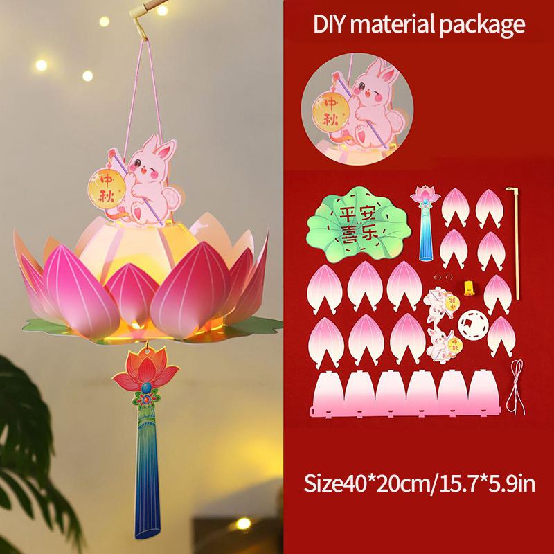 Mondfest Laternen Bastelset Palastlaternen Materialpaket Handgehaltene Blumenlaternen Party-Atmosphäre Leuchtende Requisiten Geschenke