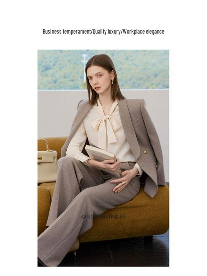 Damen Woll Haferflocken Anzugset: High-End Herbst/Winter 2025 Arbeitskleidung