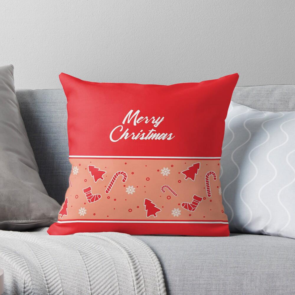 Christmas Theme Decorative Print Pattern Cushion Cover Home Living Room Sofa Decoration Square Polyester Pillow Pillow Cover