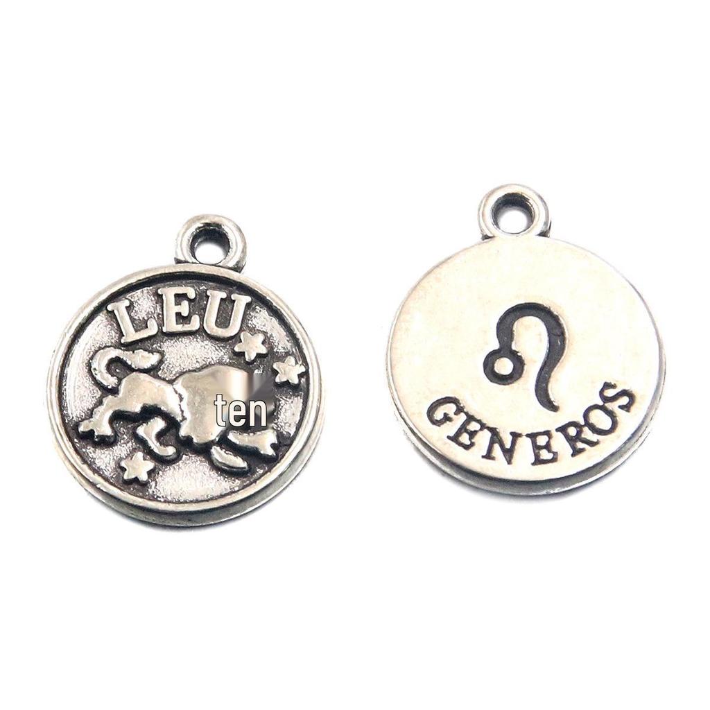 12x15mm Round Zodiac Constellation Pendant: Retro Symbol Alloy Jewelry for DIY Bracelets & Keychains