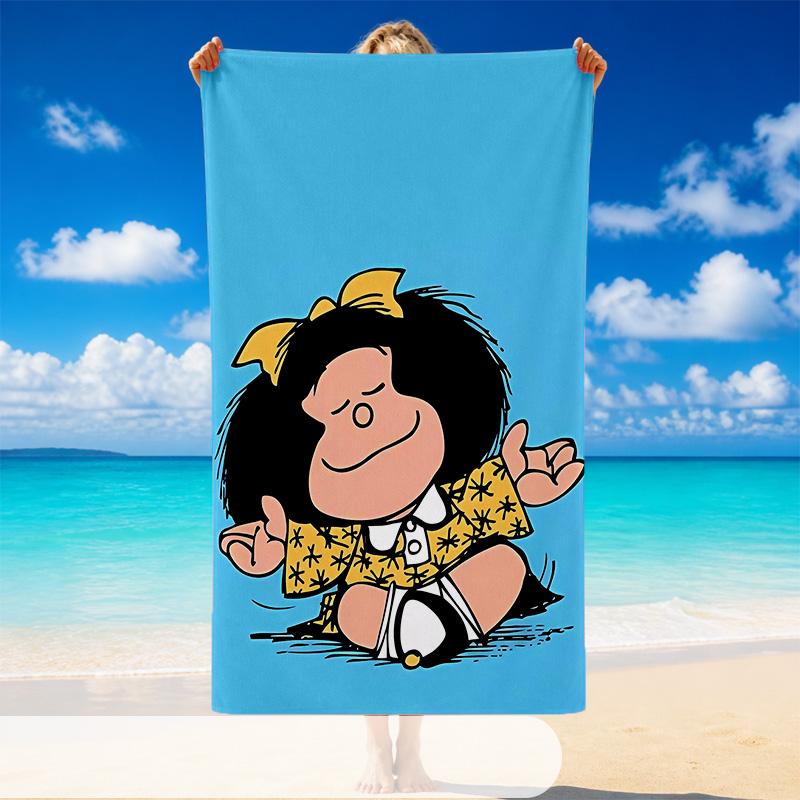 Quick Dry Beach Towel Mafalda Pattern, Lightweight Absorbent Towel for Pool Beach Vacation Use