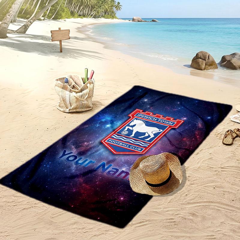 Ipswich Town Personalized Printed Beach Towel Soccer Logo Support Custom Name Text Absorbent Towel For Sport Travel Special Gift