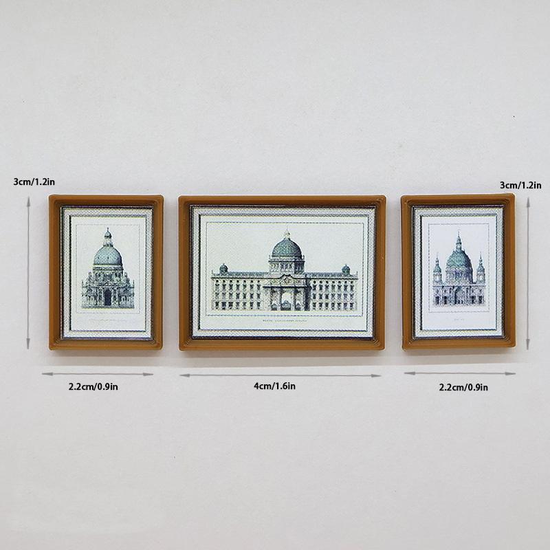 

1 Set Doll House Diy Accessories 1:12 Dollhouse Miniature Vintage Mural Photos Wall Picture Scene Decoration