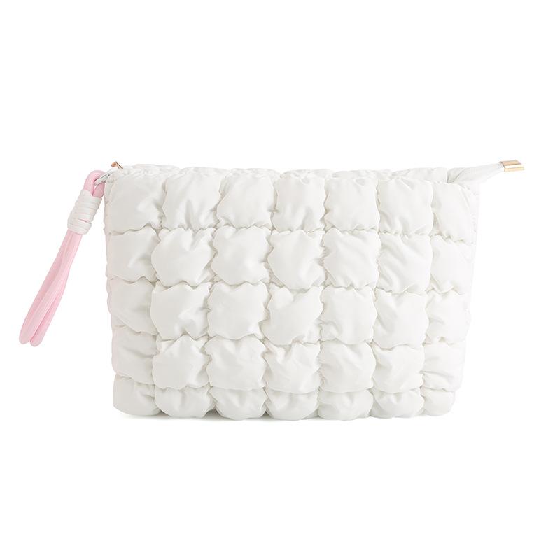 2024 Cloud Fresh Solid Color Pleated Makeup Bag: Versatile, Portable Clutch for Women