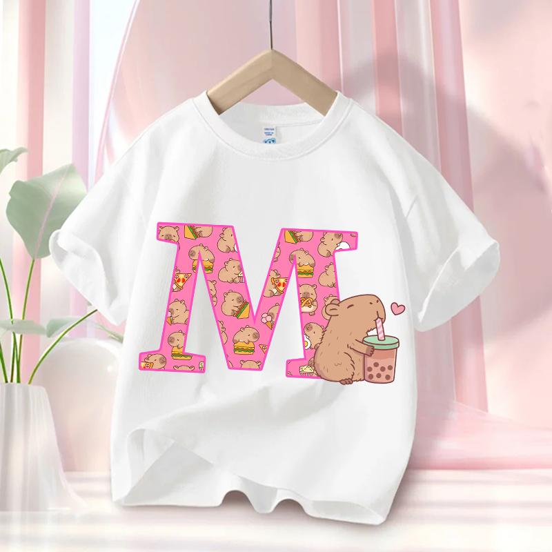 Sommer Capybara Anime Brief Niedlich Bedruckt Kinder T-Shirt Mädchen Kurzarm Mode Oberteile Kinderkleidung Lässige T-Shirts
