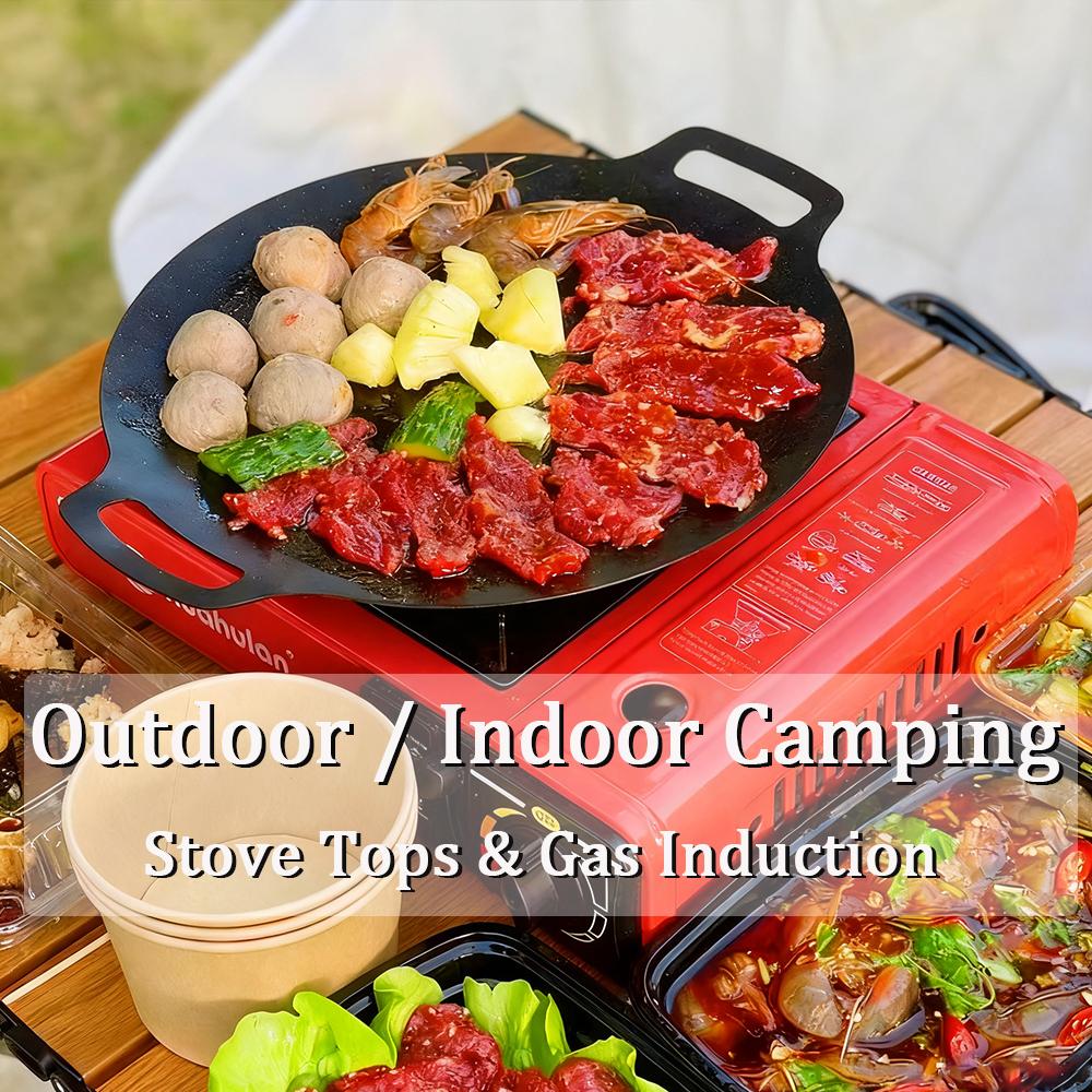 Korean BBQ Grill Pan Non-stick Cast Aluminum Griddle Fry Pan for Indoor Outdoor Camping,Stove Top and Gas Induction Universal