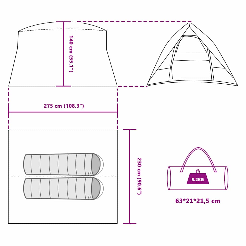 Camping Tent with Roof and Storage Green 275 x 230 x 140 cm Taffeta