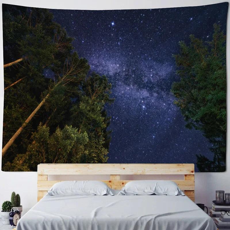Home Room Art Background Decoration Starry Forest Tapestry Moonlight Night Psychedelic Bohemian Decorative Wall Hanging