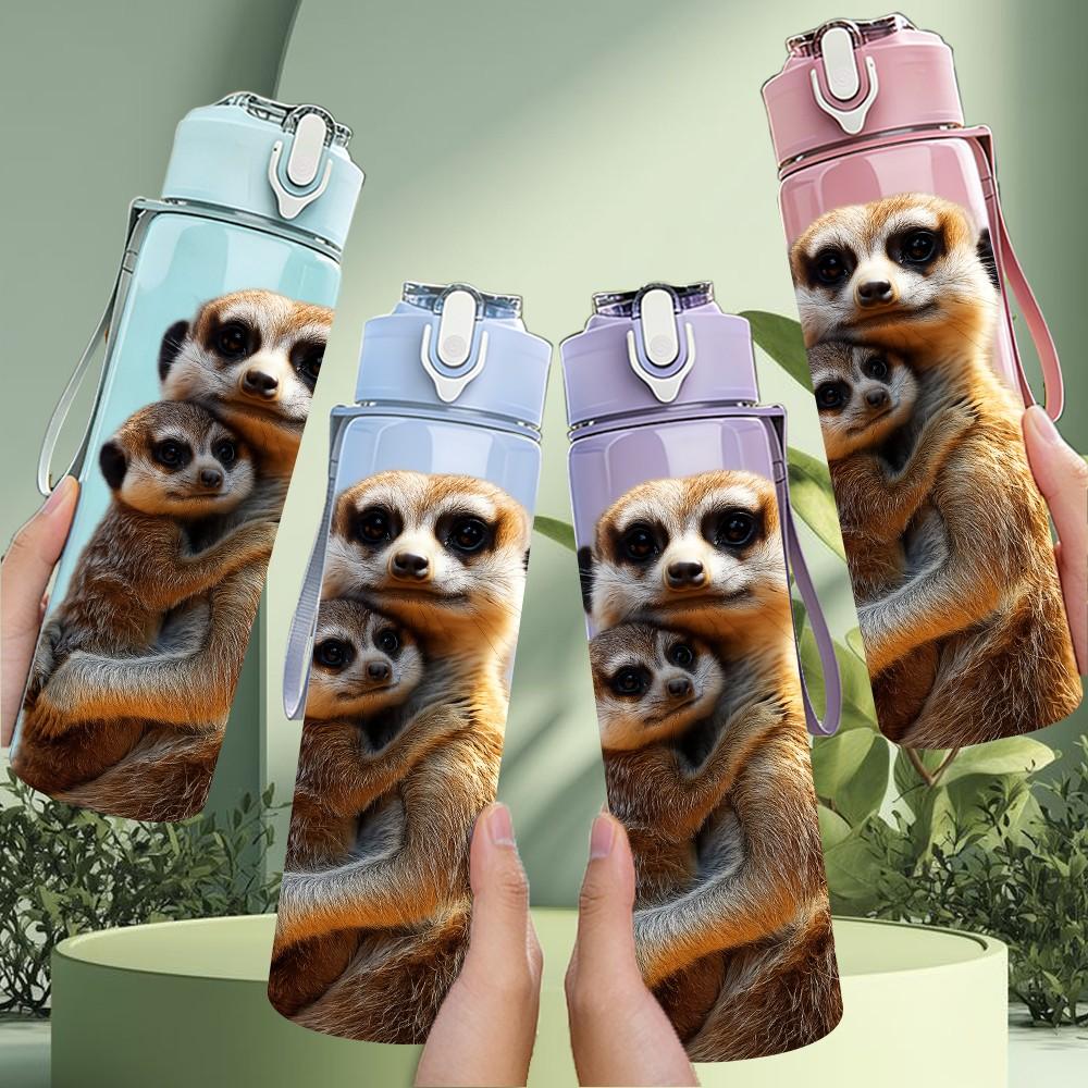1PC Cute Meerkat Animal Portrait 750ml Color Plastic Sports Water Bottle Leakproof Flip Straw Lid Suitable for Sports Office Home Use