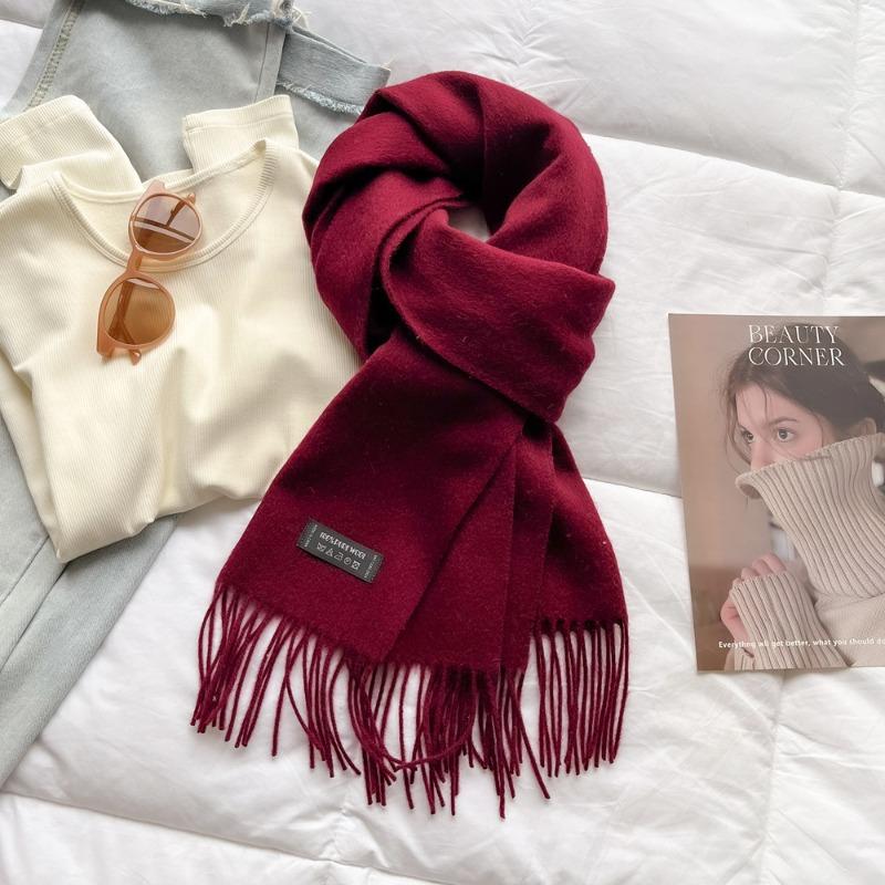 High-end pure wool scarf women's winter new camel red warm scarf long shawl