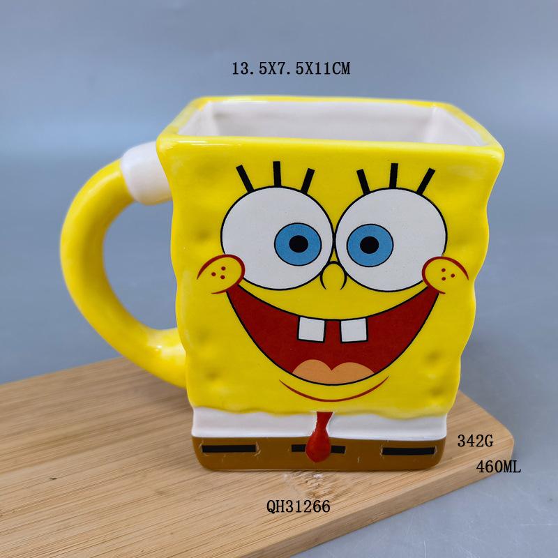 Miniso SpongeBob SquarePants Ceramic Coffee Cup with Handle Ceramic Milk Tea Cup Cartoon Cute Drinkware Gift for Children Boys and Girls