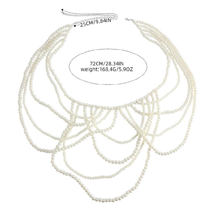 Modern Faux Pearls Body Necklace for Women Adjustable Strap Shoulder Chain Great for Celebrations and Day To Day Fashion