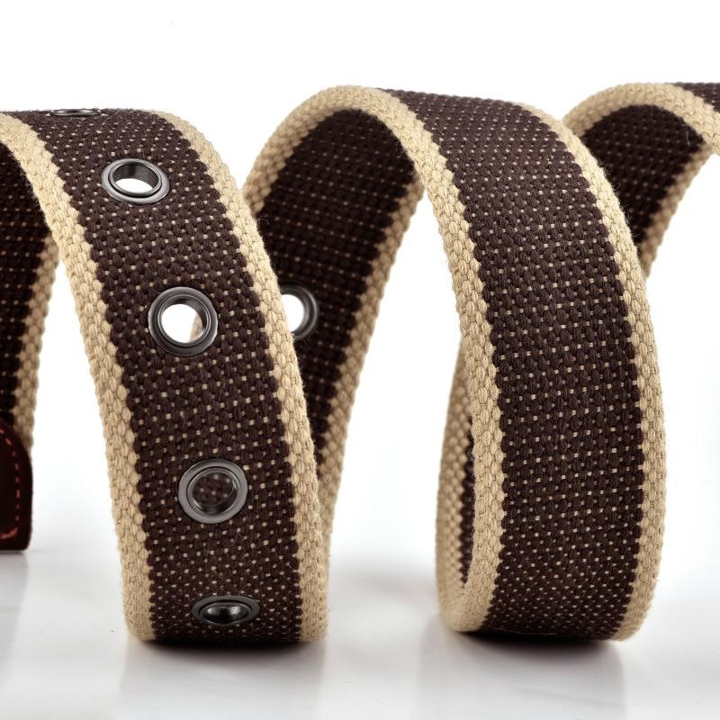 Men's Belt with Pin Buckle - Woven Design, Solid Color with Stripes, 3.5cm Wide, Sports/Outdoor Style