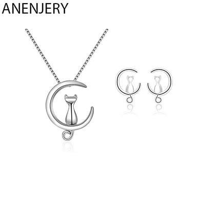 Ensemble de bijoux Simple et mignon pour animaux de compagnie, chat, lune, collier et boucles d'oreilles, ensemble de bijoux de fête, cadeau pour femmes