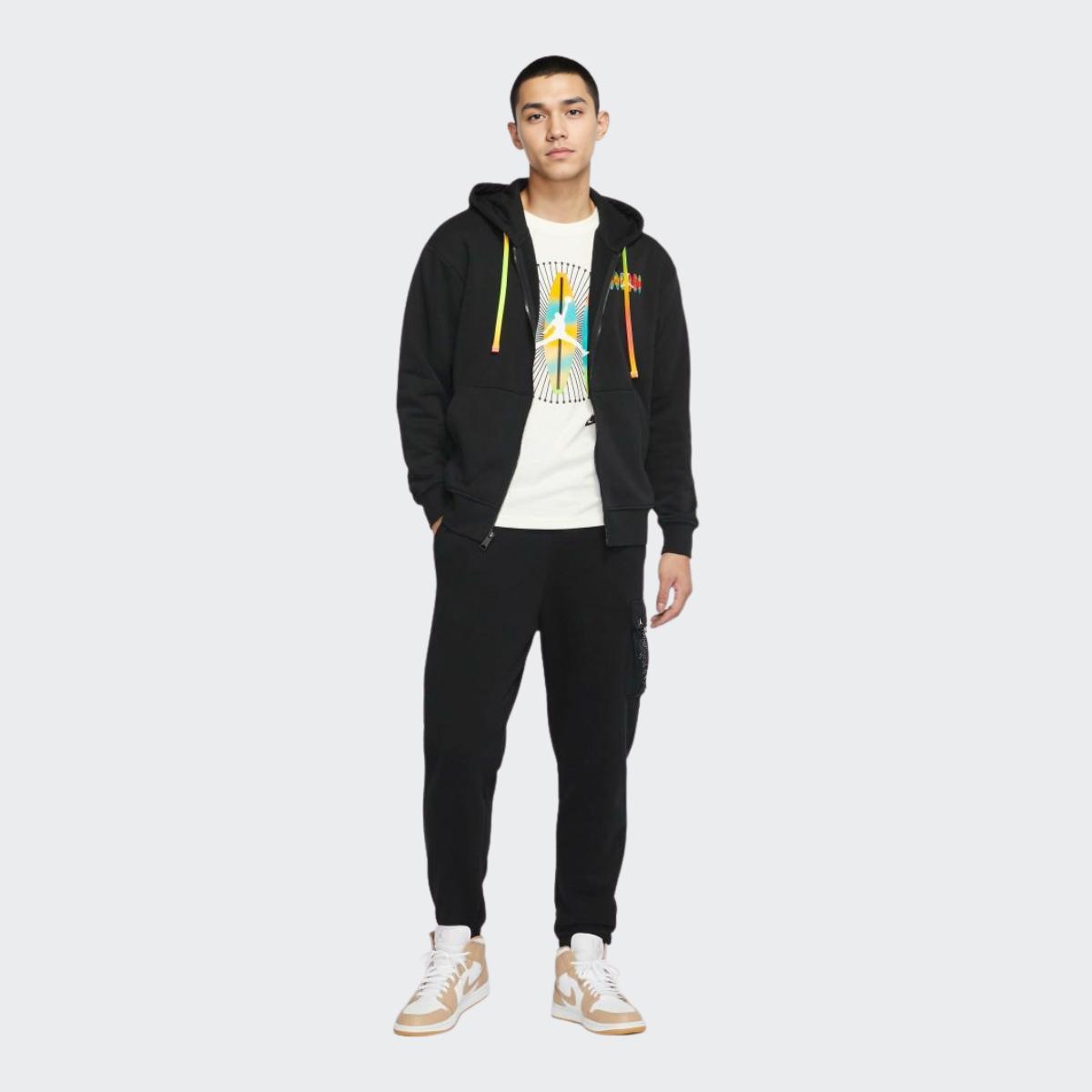 Мужская толстовка с капюшоном Jordan с карманом-кенгуру и цветным принтом — фото 2