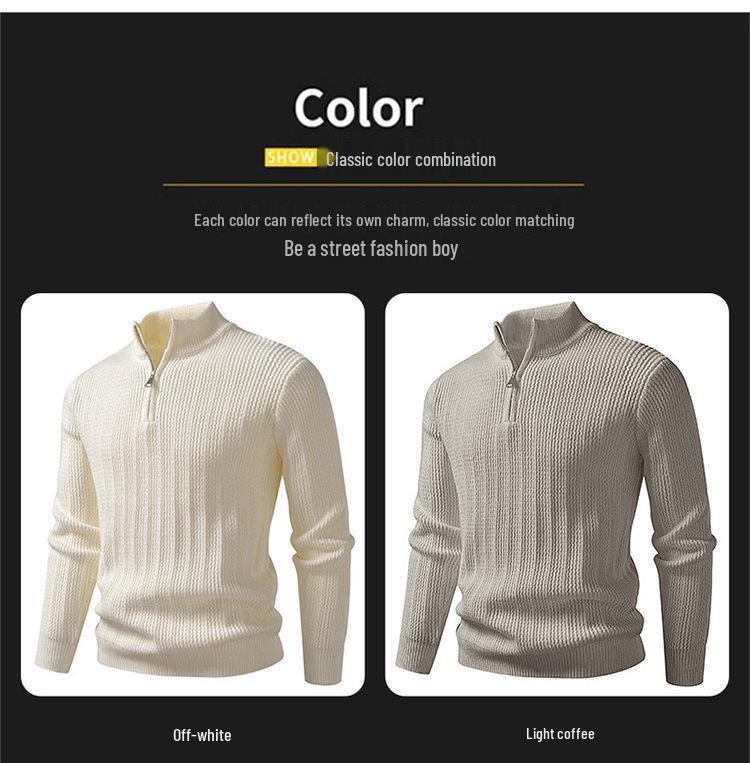 Autumn/Winter 2025 Men's Half-High Collar Knit Zipper Sweater - European American Fashion Pullover