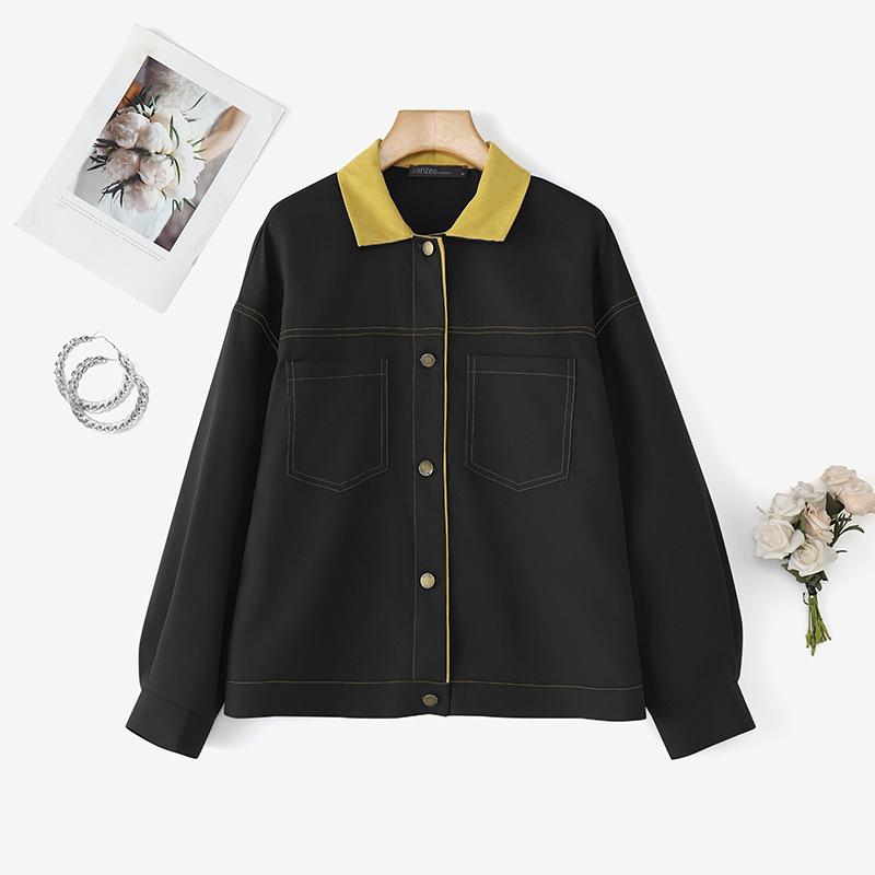 

ZANZEA Женская повседневная свободная блузка с отложным воротником и длинными рукавами 4XL чёрный