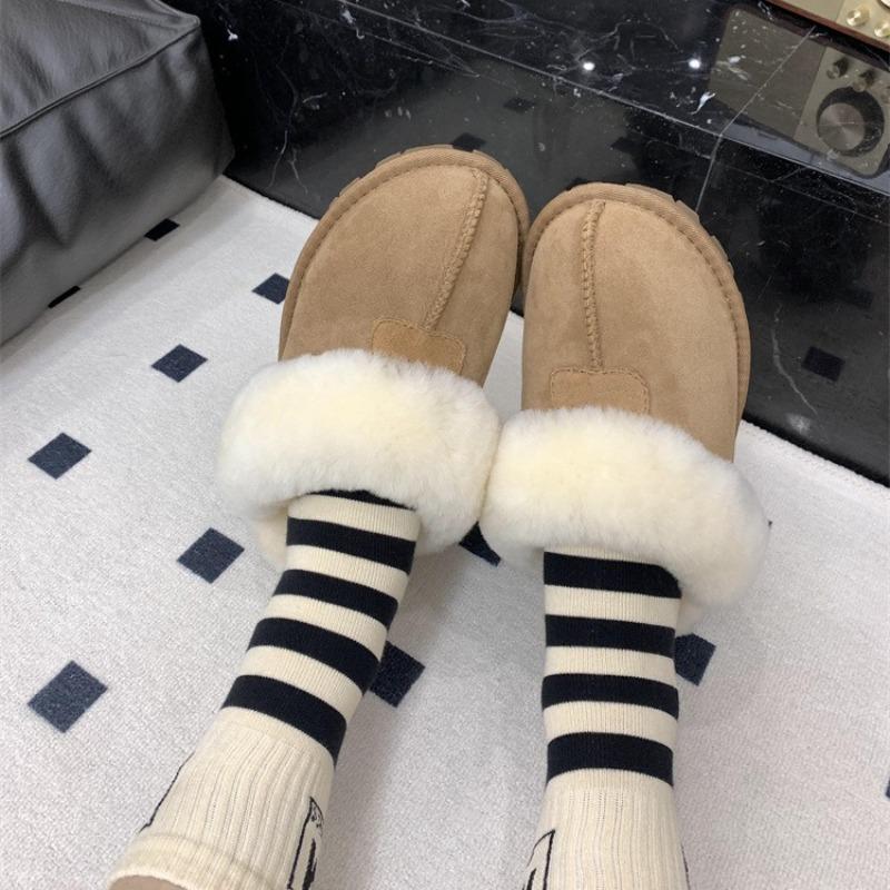 Slippers women's fluffy winter new sheepskin fur integrated bag head drag warm fluffy slippers outer wear women