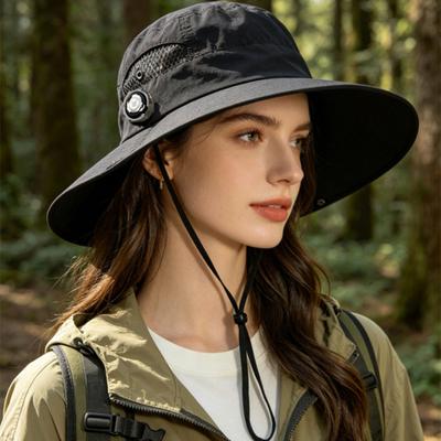 Chapeau seau Tissu respirant Maille Patchwork Séchage rapide Chapeau de pêcheur Large bord Cordon coupe-vent Protection solaire UPF Pliable Chapeau de soleil d'extérieur