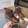 New Children's Autumn Boots Solid Color Cool Girl Causal Ankle Boots Round-toe Versatile Kids Fashion Leather Boots Side Zipper