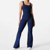 Frauen-Sommer-Overall, ärmellos, dünn, elastisch, weich, einfarbig, mit Po-Anhebung, eng, hohe Taille, ausgestellter Saum, rückenfrei, aushöhlen, Damen-Sport-Overall