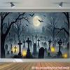 2D Flat Printing Party Banner 1 Piece Per Pack Full Moon Cemetery and Bat Pattern Extra-large Garage Background cloth.PMJ