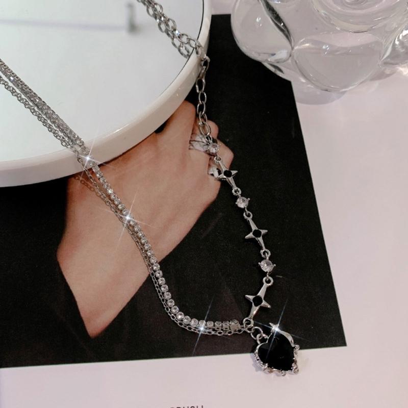 Y2K Accessories Fashion Heart Water Drop Pendant Necklace Crystal Egirl Sweet Cool Clavicle Chain Aesthetic Jewelry
