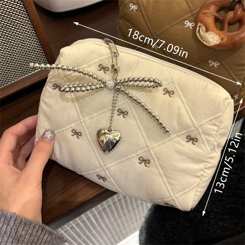 Cute Bow Makeup Bag With Zipper Girly Large Capacity Cosmetic Bag Portable Storage Bag Travel Makeup Toiletry Washing Pouch Gift