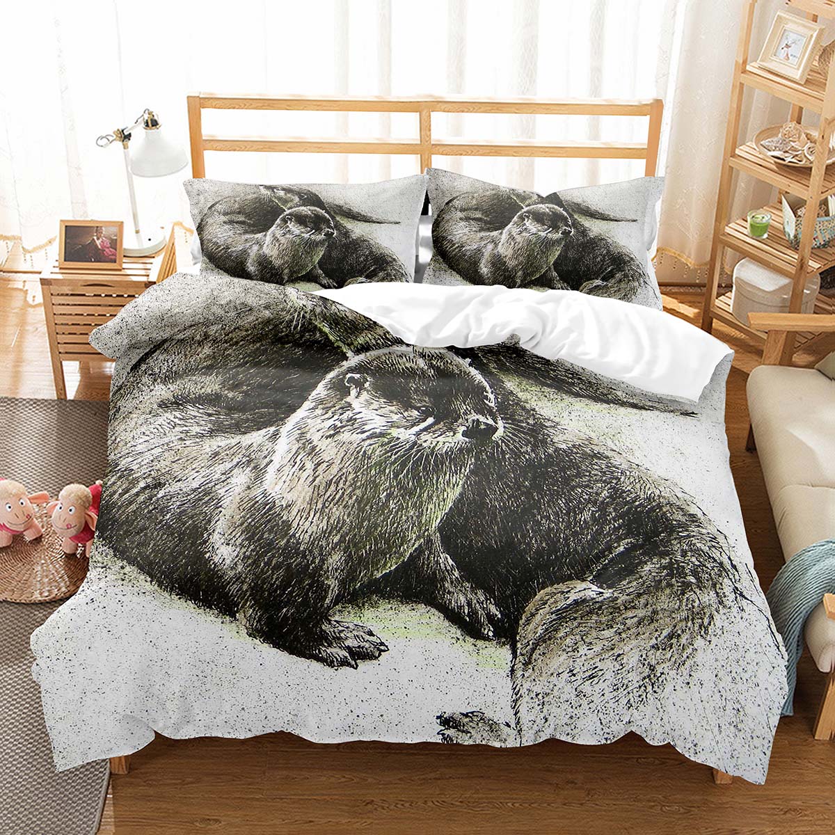 

Sea Otters Duvet Cover Set Sea Animals Cute Kawaii Comforter Cover King Queen Double Size For Kids Boys Girls Teens Bedding Set 150*200cm 3pcs