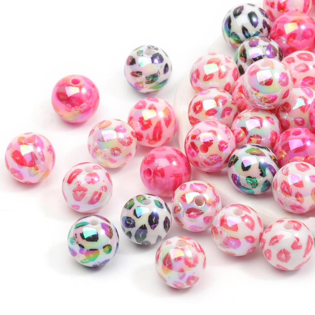10 pz/borsa 15mm Colore Misto Placcato Stampato Acrilico Rotondo Perline Cuore Bulk Branelli Allentati Del Distanziatore Per La Produzione di Gioielli