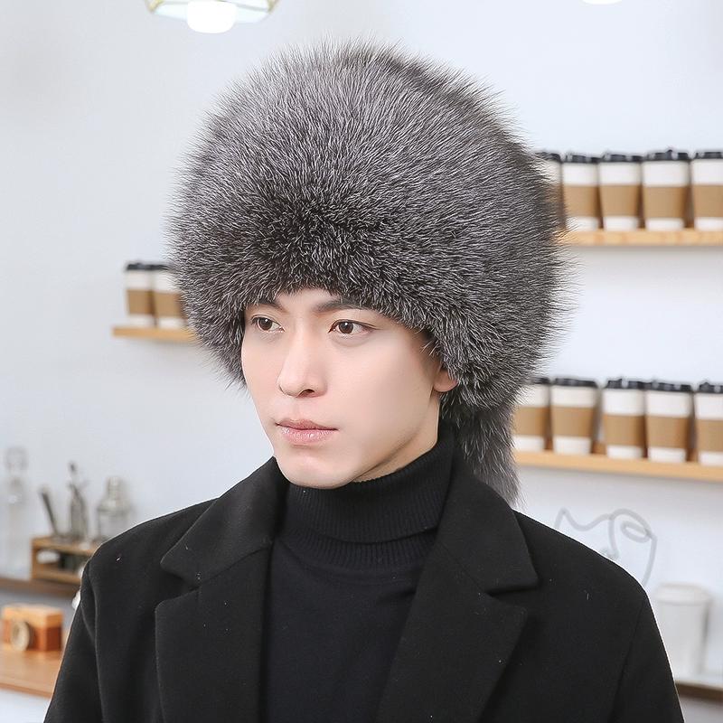 

Шапка из лисьего меха Мужская Зимняя из енотового меха Монголия Северо-восток Большая Кожаная Шапка Теплый Мех Женская Кожаная Защита Ушей Шапка One Size（55-60cm）