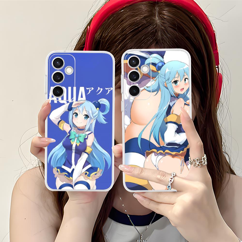 Konosuba Aqua Mobile Phone Case for Samsung Galaxy S25 S24 S23 S22 S21Plus FE Ultra Clear Colour Protective Smartphone Pretty