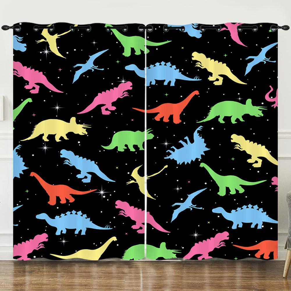 Curtain Cartoon Dinosaur Illustration Digital Printing Blackout Curtain Bedroom Punching