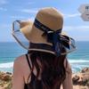Fashion Flat-Topped Straw Hats Girls Wide Brim Sun Hat Outdoor Lace Bow Strap Lightweight Uv Protection Beach Cap