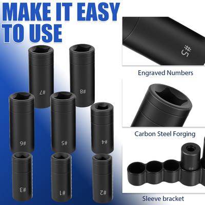 8Pcs Tap Socket Set Carbon Steel 1/4 Inch and 3/8 Inch Square Drive Tap Socket Adapter with Holder for Tight Space Ratchet